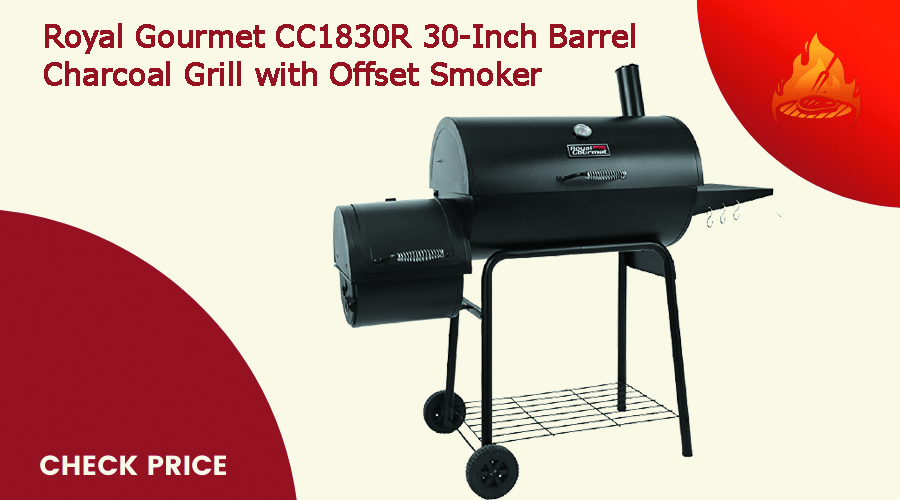 Royal Gourmet CC1830R 30-Inch Barrel Charcoal Grill with Offset Smoker